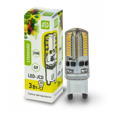 Лампа светодиодная LED-JCD-standard Мощность 3Вт Напряжение 160-260В G9 3000К ASD